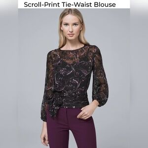 White House Black Market Sheer Black blouse size 4P